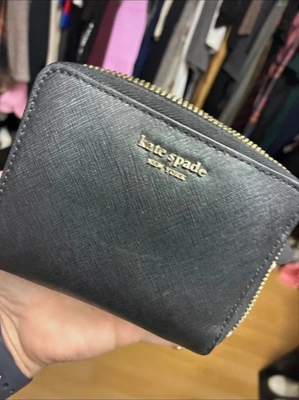 Kate Spade Key Ring Card Holder / Zip Wallet Black vintage